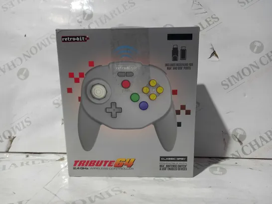 RETRO-BIT TRIBUTE 64 2.4GHZ WIRELESS CONTROLLER IN CLASSIC GREY - COMPATIBLE WITH N64 NINTENDO SWITCH & USB ENABLED DEVICES