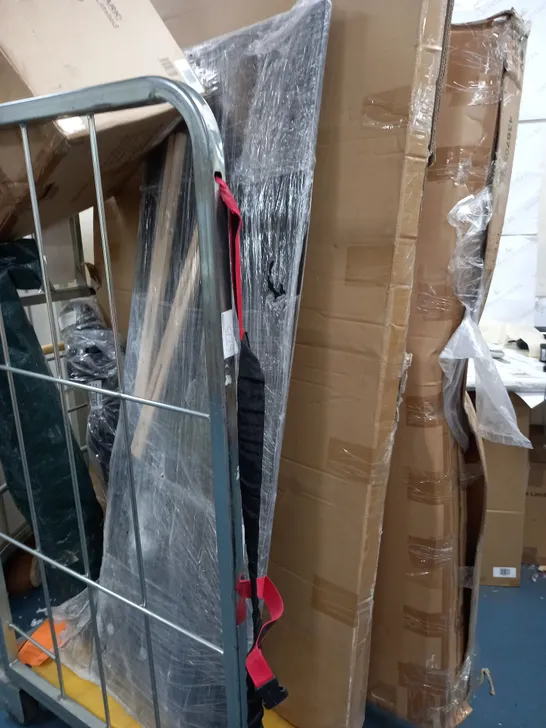 CAGE OF ASSORTED ITEMS TO INCLUDE METAL BED FRAME, HEADBOARD - COLLECTION ONLY