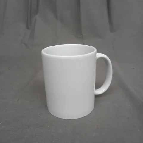 APPROXIMATELY 35 BOXED CERAMIC PRINTING MUGS IN WHITE 