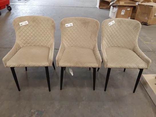 SET OF 3 DESIGNER BEIGE VELVET DINING CHAIRS (3 ITEMS)