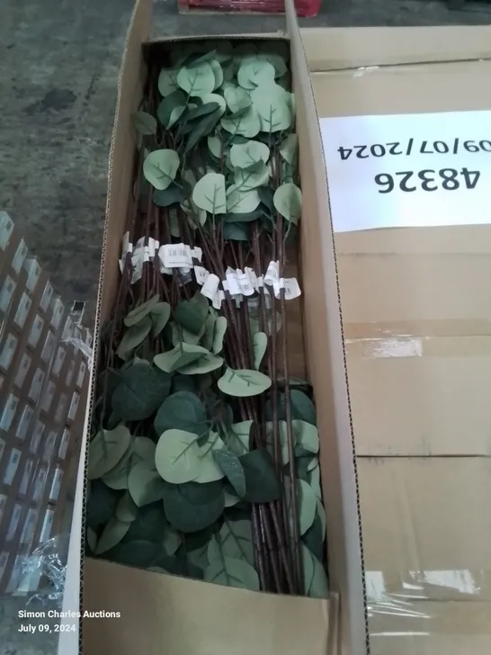 PALLET CONTAINING APPROXIMATELY 200 BOXES OF INDIVIDUAL STEM EUCALYPTUS FAUX FLOWERS