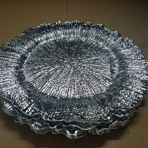 LOT OF 6 TEXTURED SILVER CHARGER PLATES