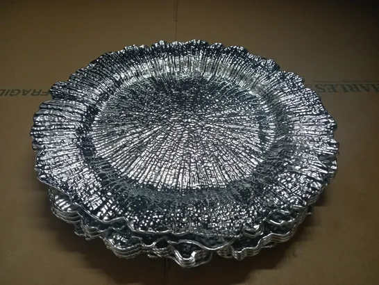 LOT OF 6 TEXTURED SILVER CHARGER PLATES
