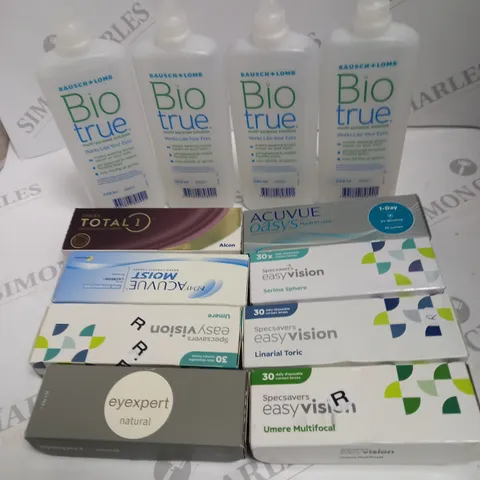 BOXED LOT TO CONTAIN APPROX. 30 X ASSORTED VISION CARE PRODUCTS. INCLUDES PACKS OF CONTACT LENSES & CONTACT LENSE CLEANING SOLUTION. BRANDS VARY