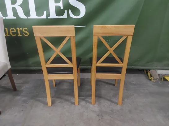 SET OF 2 KENDAL OAK DINING CHAIRS WITH BROWN SEAT PADS