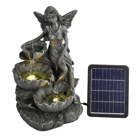 BOXED MENZIES RESIN SOLAR WATER FOUNTAIN WITH LIGHT