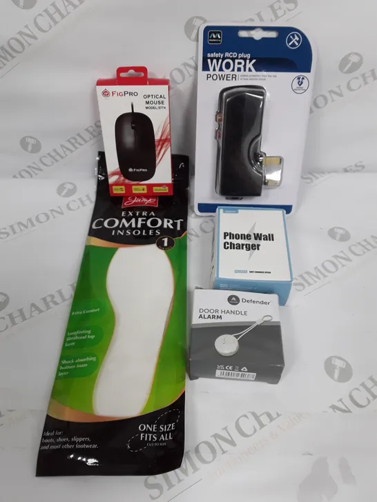 LARGE ASSORTMENT OF HOUSEHOLD PRODUCTS TO INCLUDE DOOR ALARM, INSOLE AND OPTICAL MOUSE