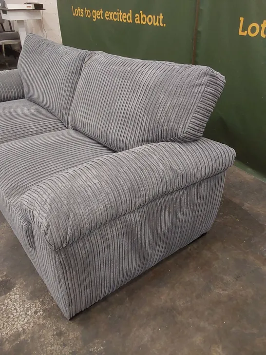 DESIGNER 3 SEATER GREY FABRIC CORDUROY SOFA 