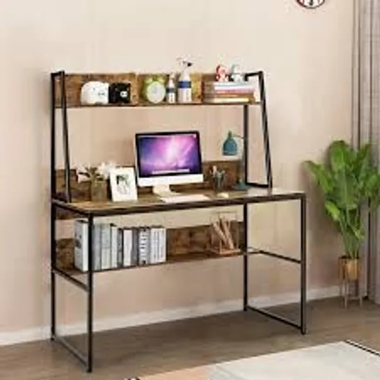 BOXED COSTWAY 2 IN 1 COMPUTER DESK WITH STORAGE BOOKSHELF FOR BEDROOM - ANTIQUE