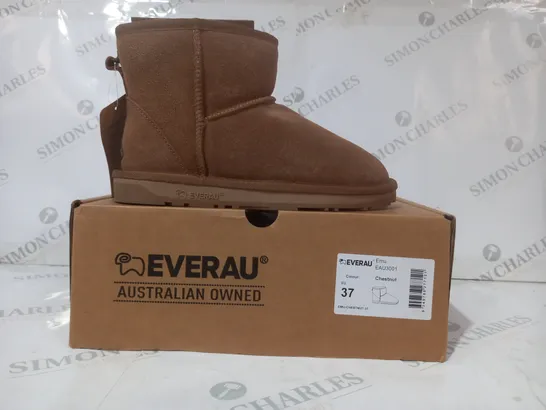 BOXED PAIR OF EVERAU EMU FAUX FUR LINED SHOES IN CHESTNUT EU SIZE 37