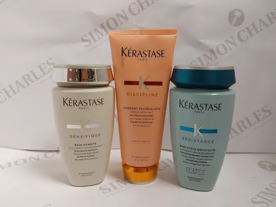 BOX OF 3 KERASTASE ITEMS TO INCLUDE STRENGTHENING SHAMPOO, BODIFYING SHAMPOO, SMOOTH IN MOTION CARE