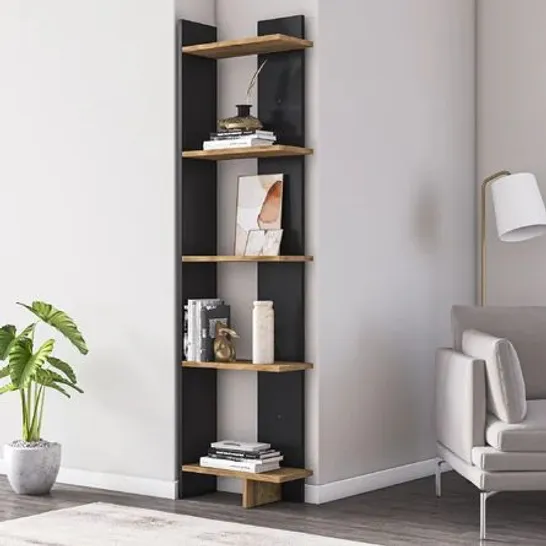 BOXED LYNNFIELD CORNER BOOKCASE BLACK/OUD OAK