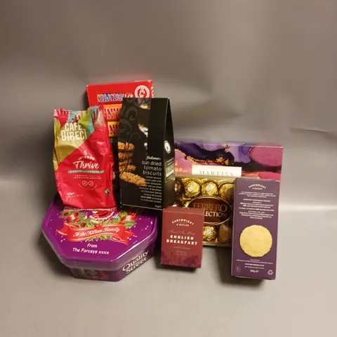 BOX OF APPROX 10 ASSORTED FOOD ITEMS TO INCLUDE - QUALITY STREET CHOCOLATES - FERRERO ROCHER COLLECTION - TON'S CHOCOLATES ETC ETC