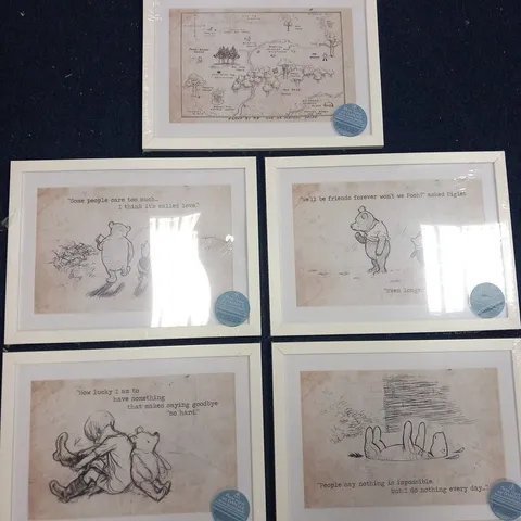 5 ASSORTED FRAMED WINNIE THE POOH THEMED PRINTS