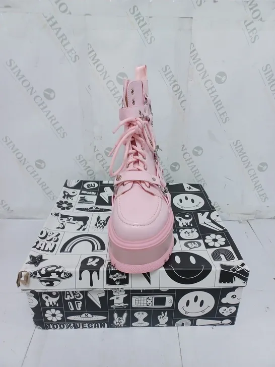 KOI FOOTWEAR LADIES PINK WEDGE LACE UP BOOTS SIZE 4