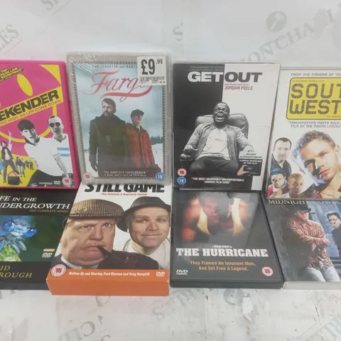 APPROXIMATELY 20 ASSORTED DVDS TO INCLUDE GET OUT, SOUTH WEST 9, FARGO, ETC