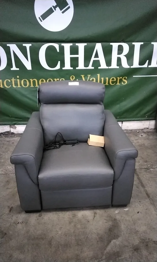 QUALITY ITALIAN DESIGNER ADRIANO POWER RECLINER ARMCHAIR IN ELEPHANT GREY LEATHER