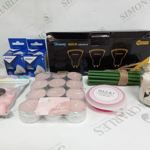 BOX OF APPROXIMATELY 10 ASSORTED ITEMS TO INCLUDE - CANDLES, LED BULBS, WAX MELT ETC