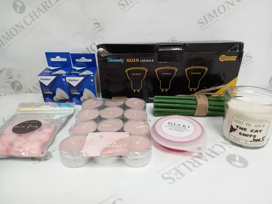 BOX OF APPROXIMATELY 10 ASSORTED ITEMS TO INCLUDE - CANDLES, LED BULBS, WAX MELT ETC