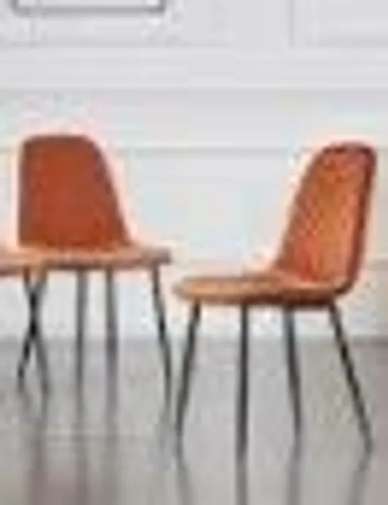 BOXED SET OF TWO TUKAILAI ORANGE VELVET DINING CHAIRS