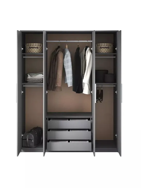 BOXED PRAGUE MIRROR/BLACK 4 DOOR WARDROBE (4 BOXES) RRP £529