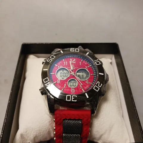 BOXED SAMUEL JOSEPH LIMITED EDITION MULTI FUNCTIONAL RED DESIGNER MENS WATCH