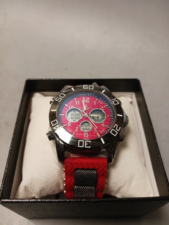 BOXED SAMUEL JOSEPH LIMITED EDITION MULTI FUNCTIONAL RED DESIGNER MENS WATCH