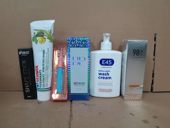 BOX OF APPROX 8ASSORTED HEALTH AND BEAUTY ITEMS TO INCLUDE - E45 WASH CREAM ,BPERFET SHAPE STICK , BP GET EVEN ETC