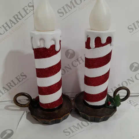 MR CHRISTMAS SET OF 2 RESIN CHAMBER CANDLE STICKS RED/WHITE