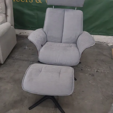 QUALITY BRITISH DESIGNER G PLAN LUND MANUAL RECLINING CHAIR & FOOTSTOOL MONTILLA SMOKE FABRIC 