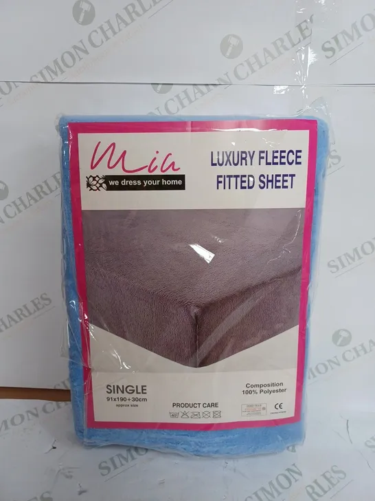 MIA LUXURY FLEECE FITTED SHEET SINGLE - BLUE