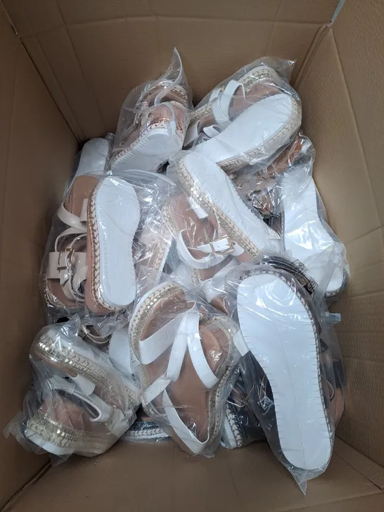 BOX OF APPROXIMATELY 20 ASSORTED PAIRS OF SANDAL FOOTWEAR ITEMS IN VARIOUS COLOUR AND SIZES