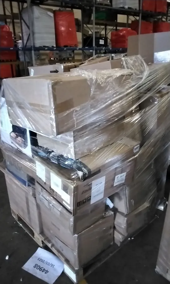 PALLET OF ASSORTED ITEMS INCLUDING MONCOOK DOUBLE AIR FRYER, BARNYARD DESIGNS WOOD LANTERNS, SPIDERMAN KIDS BIKE, COWAY AIR PURIFIER, SABLE QUEEN SIZED AIR MATTRESS