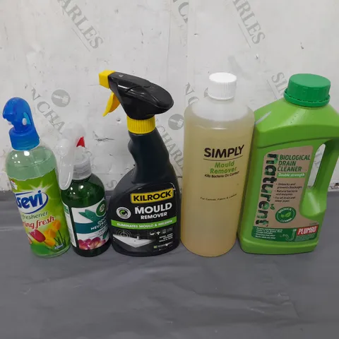 LOT OF APPROXIMATELY 13 ASSORTED LIQUIDS TO INCLUDE ASEVI AIR FRESHNER, MOULD REMOVER AND BIOLOGICAL DRAIN CLEANER - COLLECTION ONLY