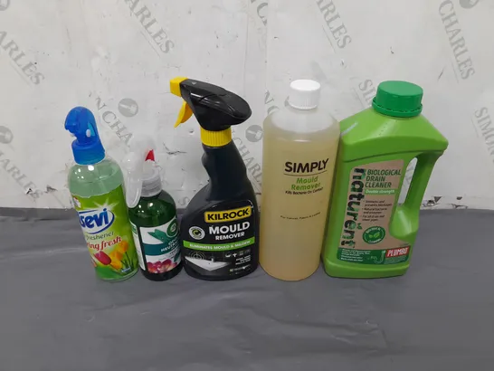 LOT OF APPROXIMATELY 13 ASSORTED LIQUIDS TO INCLUDE ASEVI AIR FRESHNER, MOULD REMOVER AND BIOLOGICAL DRAIN CLEANER - COLLECTION ONLY