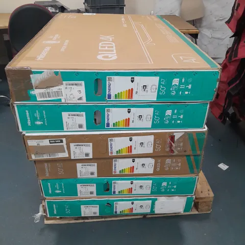 PALLET OF 6 BOXED FAULTY/DAMAGED HISENSE TELEVISIONS