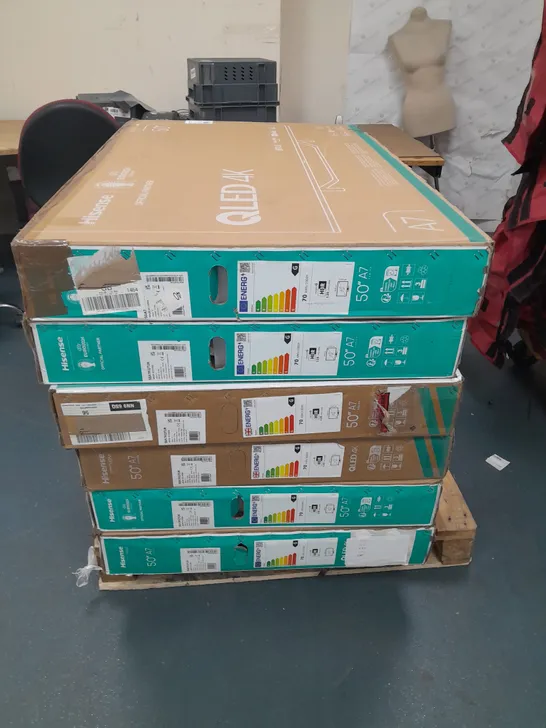 PALLET OF 6 BOXED FAULTY/DAMAGED HISENSE TELEVISIONS