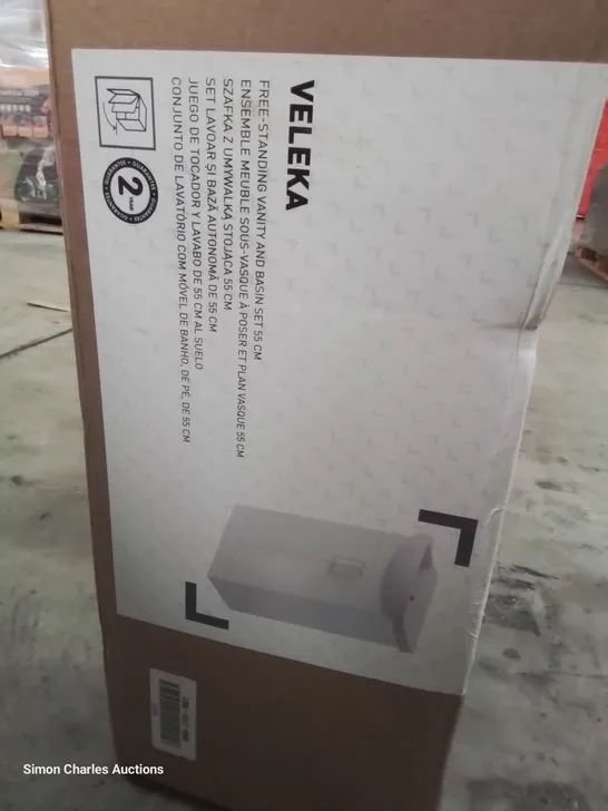 BOXED VELEKA FREESTANDING VANITY & BASIN SET WHITE 