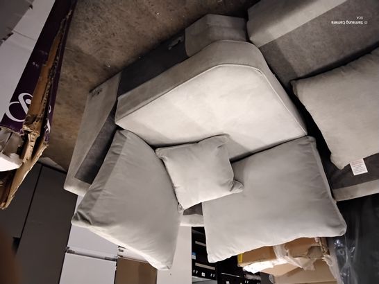 GREY fabric corner section with seat cushion- back cushions odd
