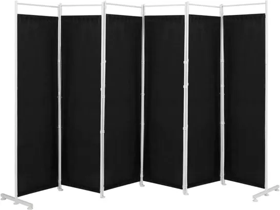 BOXED COSTWAY 6-PANEL FOLDING ROOM DIVIDER 6FT ROLLING PRIVACY SCREEN WITH LOCKABLE WHEELS - BLACK