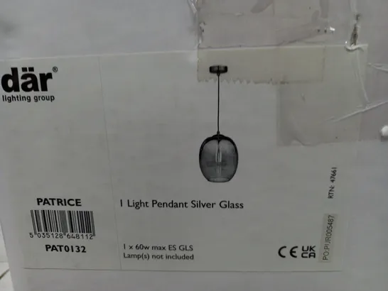 PATRICE 1 LIGHT PENDANT SILVER GLASS