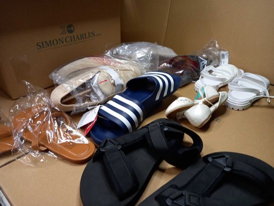 LOT OF APPROXIMATELY 10 SHOES TO INCLUDE: SLIDERS, SANDAL, LOAFERS