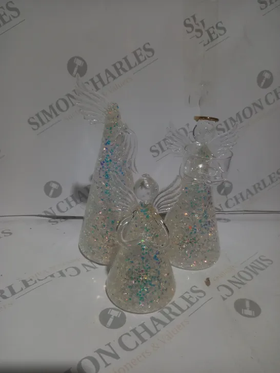 BOXED HOME REFLECTIONS SET OF 3 PRE-LIT GLASS ANGEL CANDLE HOLDERS