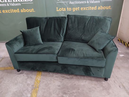 DESIGNER EDINGTON 3 SEATER SOFA BED DARK GREEN PLUSH FABRIC 