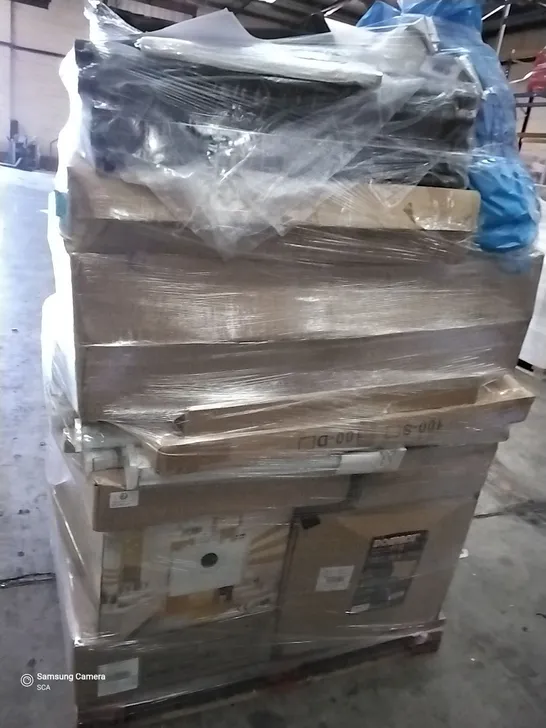 PALLET OF ASSORTED ITEMS INCLUDING DOMINOX PROPANE OVEN & STOVE COMBO, ARTIFICIAL PLANTS, FOLDING CORNER TABLE, ROLLER BLINDS