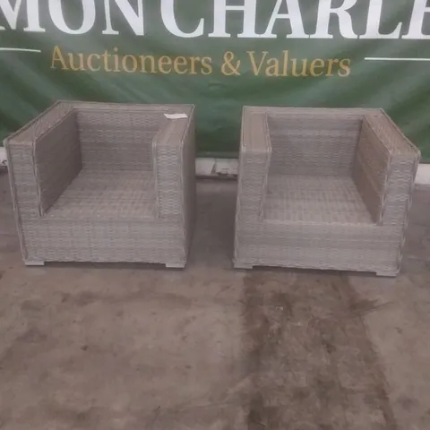 X2 RATTAN EFFECT GARDEN ARMCHAIRS GREY