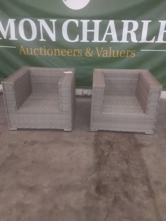 X2 RATTAN EFFECT GARDEN ARMCHAIRS GREY