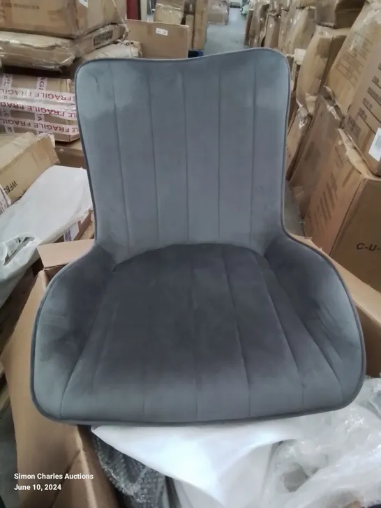 A BOXED PAIR OF DARK GREY VELVET UPHOLSTERED DINING/SIDE CHAIRS