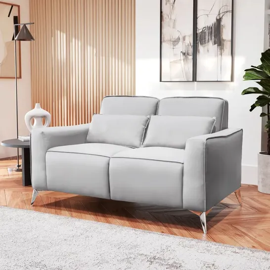 BOXED MICHIGAN LIGHT GREY LEATHER 2 SEATER SOFA