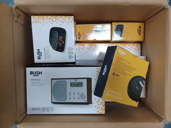 APPROXIMATELY 9 ASSORTED BUSH PRODUCTS TO INCLUDE ALARM CLOCK RADIO, DAB/FM RADIO, PORTABLE MP3 RADIO, ETC